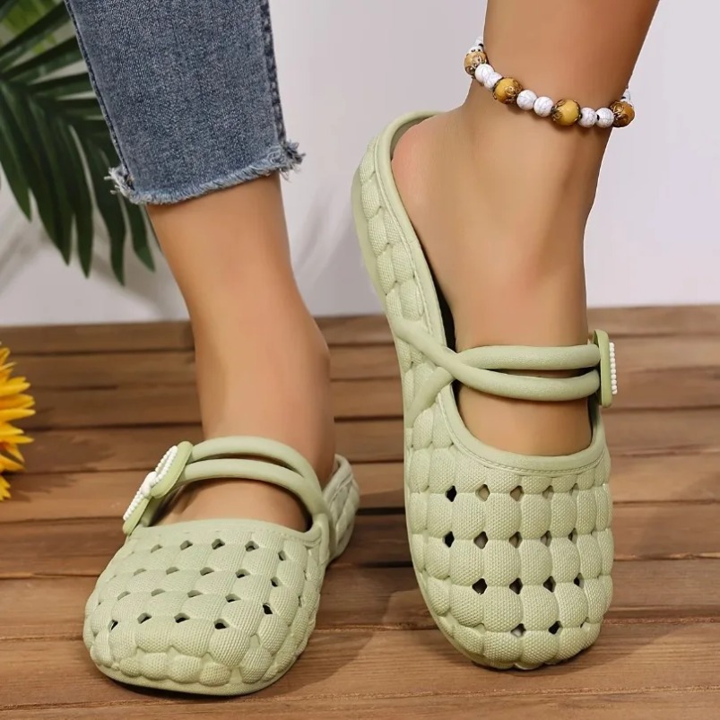 Home Outdoor Bathroom - Pantuflas tejidas para mujer, sandalias de